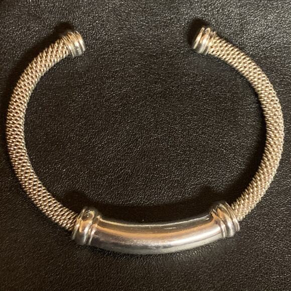 Joseph Esposito Cuff Bracelet Sterling Silver with Center Slide over Mesh Design - Picture 5 of 8